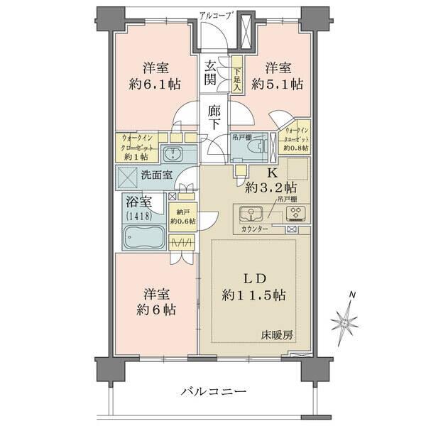 南向き住戸につき、陽当たり良好
