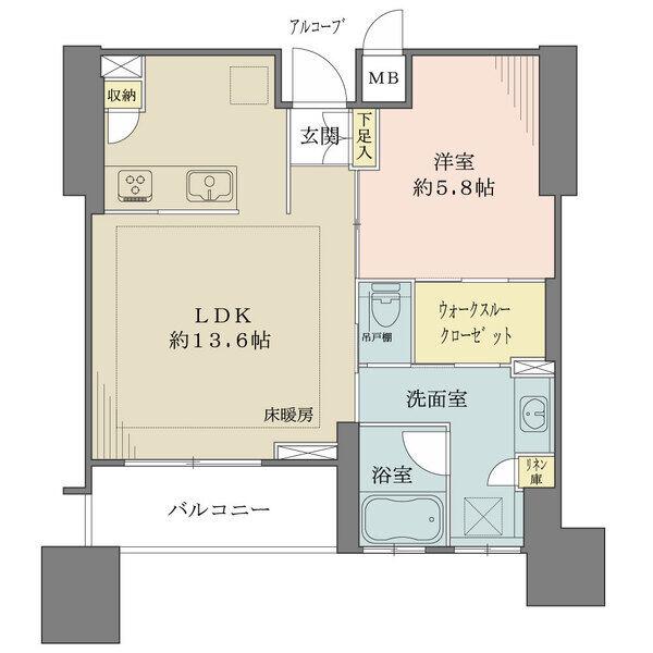 LD床暖房付、便利なウォークスルークローゼット付、浴室窓付き(リバービュー)