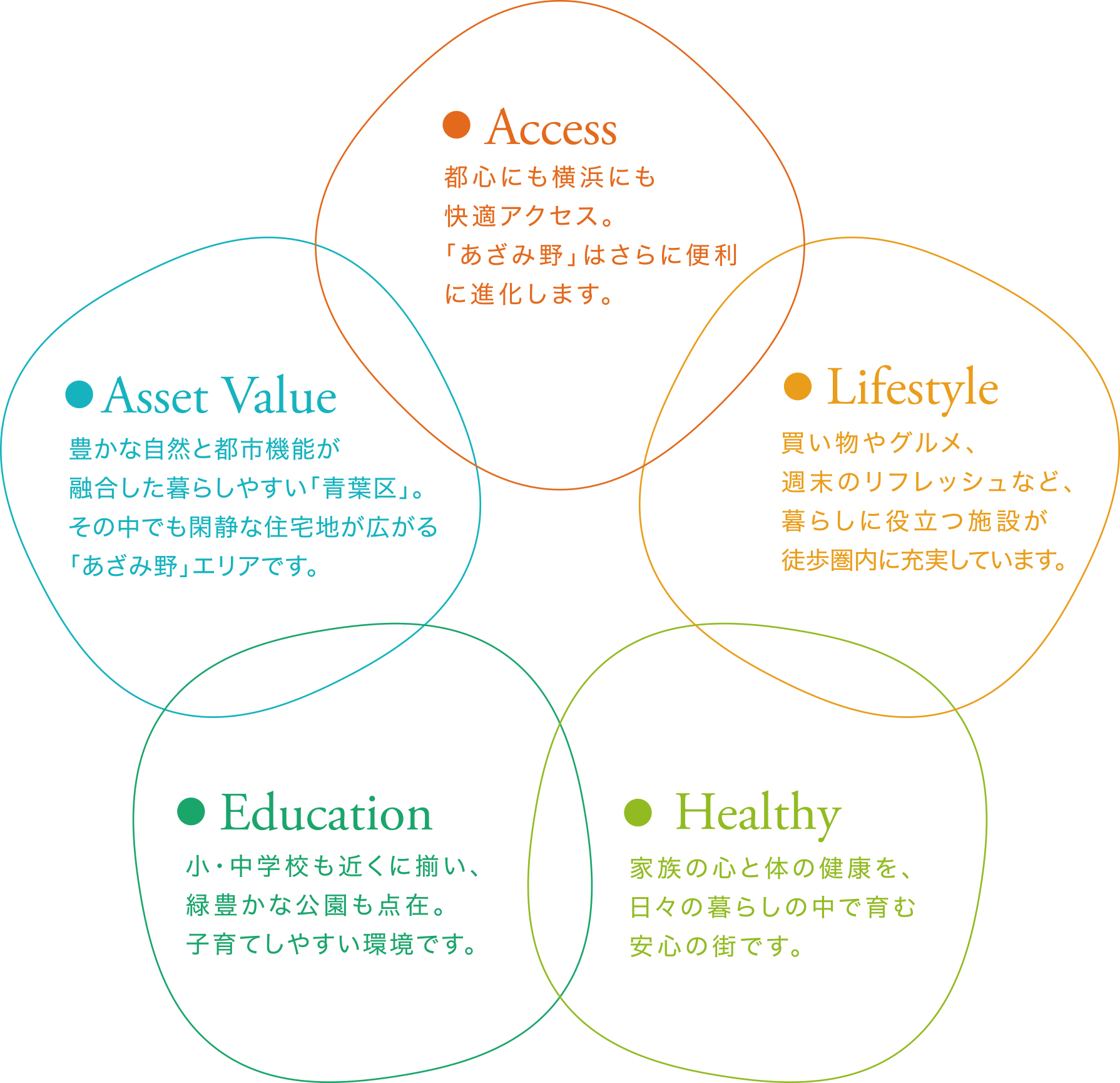 Access / Lifestyle / Healthy / Education / Asset Value