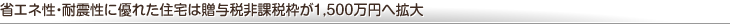 省エネ性・耐震性に優れた住宅は贈与税非課税枠が1,500万円へ拡大