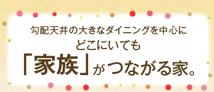 勾配天井の大きなダイニングを中心にどこにいても「家族」がつながる家。