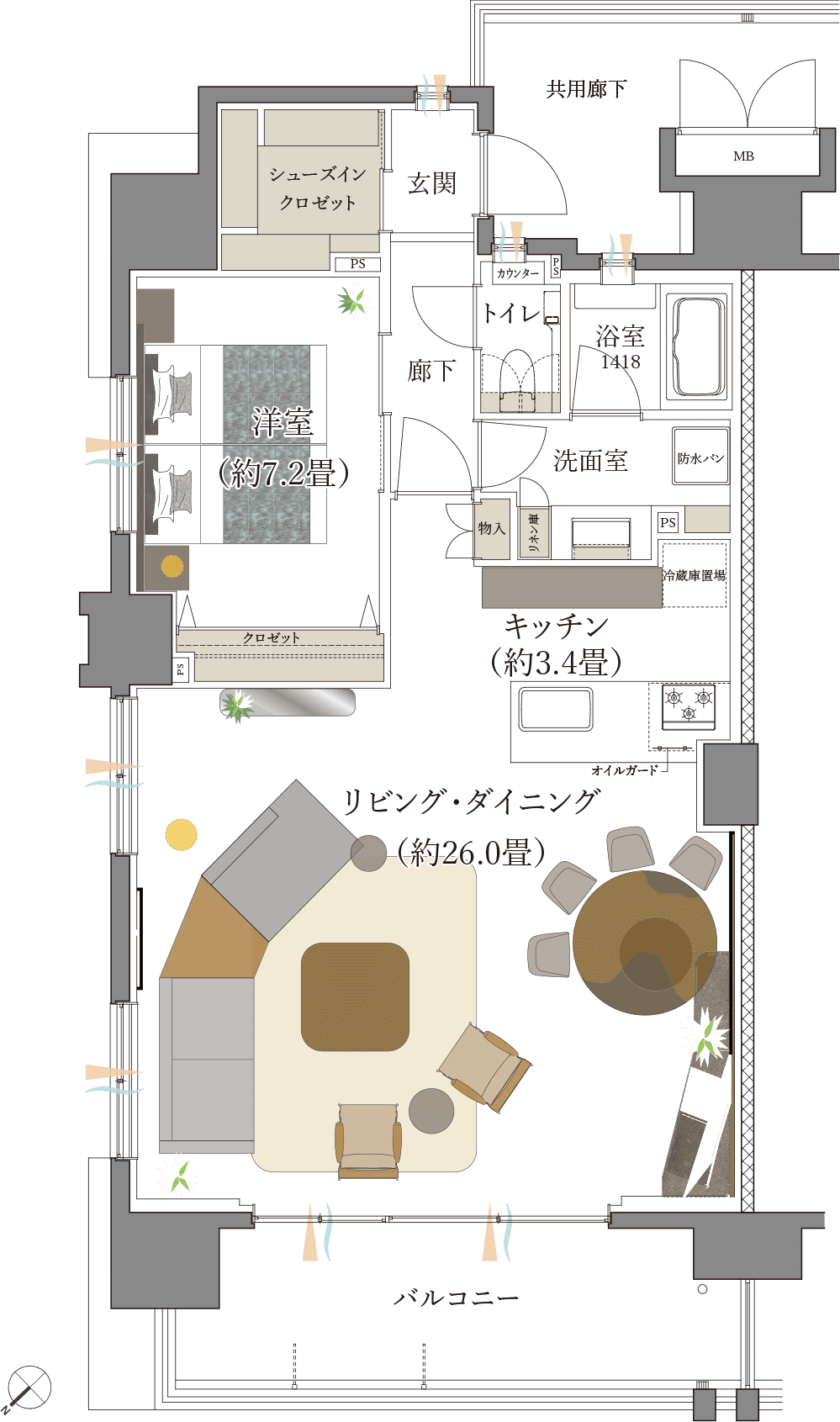 K type 1LDK+SIC