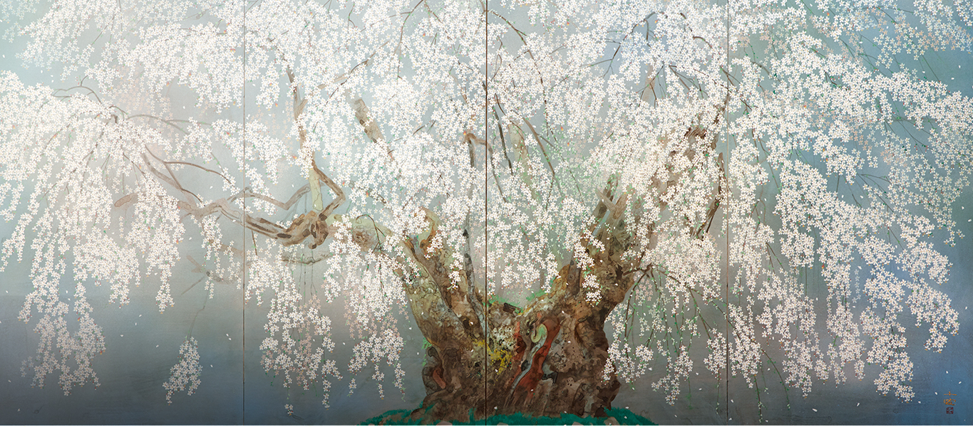 人間の顔を描くように生命の花を咲かせる桜を描く