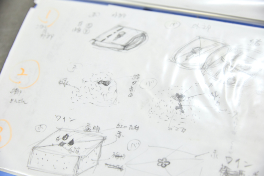 オリジナルの菓子のイメージ画。和菓子にはあまり使われてこなかった洋酒、スパイスなども使いながら、日本の繊細な季節感を表現する。