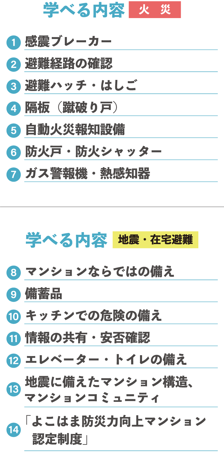 学べる内容火災・地震・住宅避難
