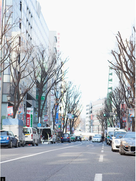 1ケヤキが植えられた宮益坂の並木道