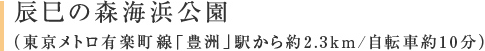 辰巳の森海浜公園（東京メトロ有楽町線「豊洲」駅から約2.3km/自転車約10分）