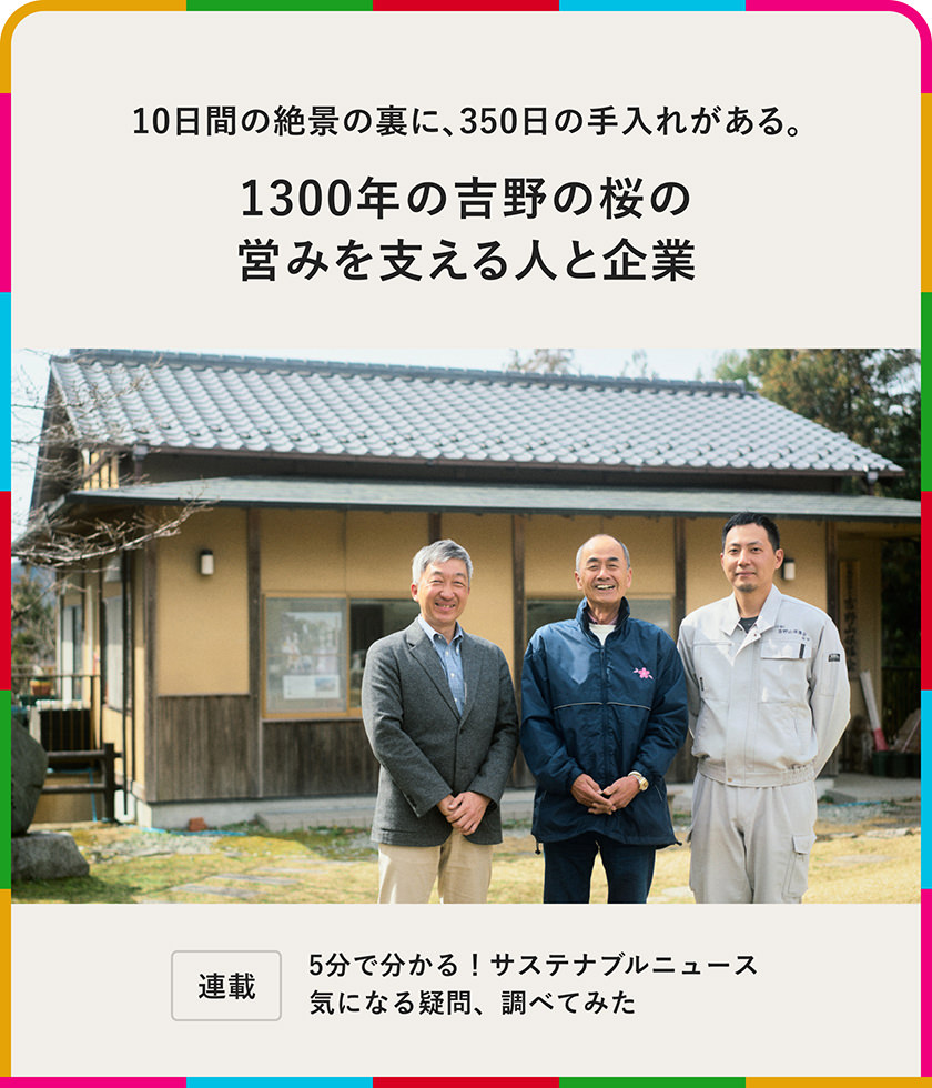 連載：5分でわかる！サステナブルニュース 気になる疑問、調べてみた 10日間の絶景の裏に、350日の手入れがある。1300年の吉野の桜の営みを支える人と企業