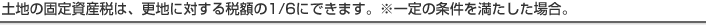 土地の固定資産税は、更地に対する税額の1/6にできます。※一定の条件を満たした場合。