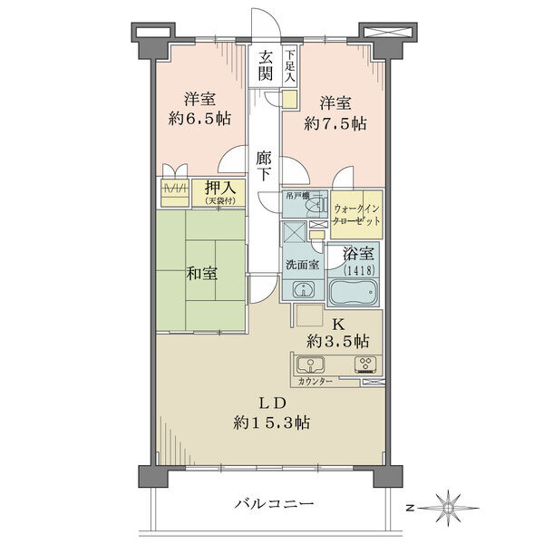 LDK約18.8帖・全居室6帖超の広さが確保されています。収納豊富なウォークインクローゼット付き。