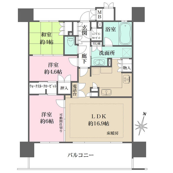 「連ねる」「分ける」空間のアレンジが自在な間取り設計。家事・生活動線にも配慮された住戸です。