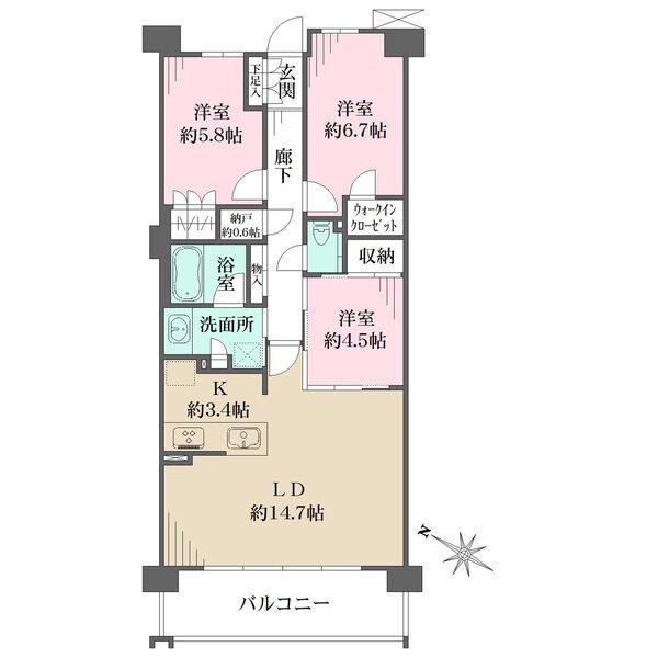 3階部分・南西向き住戸。LDに床暖房の設置有り。ウォークインクローゼットや納戸など、収納充実です。