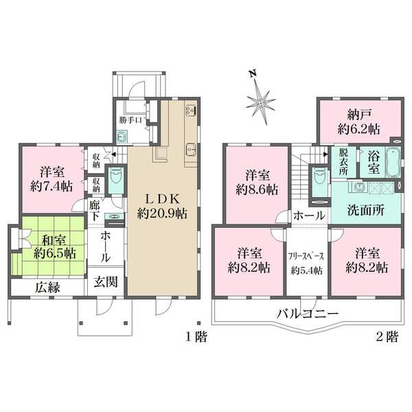 1Fに2部屋、2Fに3部屋有るため二世帯住宅としてもご利用可能です。