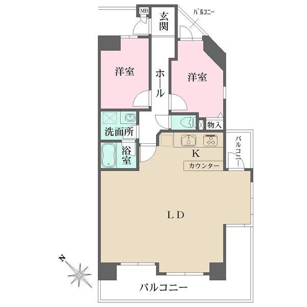 南西・南東角住戸。ゆとりあるLDKは採光・通風良好。キッチンは盛り付けや配膳に便利なカウンター付き。