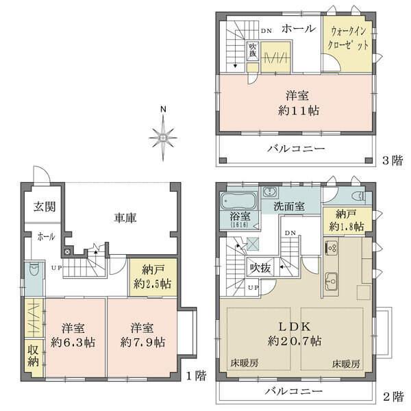 2階LDK仕様＆全居室6帖以上。室内建具はデッドスペースが少ない引き戸が多く採用されています。