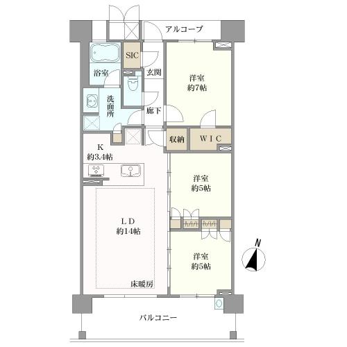 間取図　ＷＩＣ＝ウォークインクローゼット