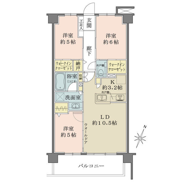 LDはウォールドアとなっていますので、LDを広げて利用することも可能です。開放時約15.5帖。