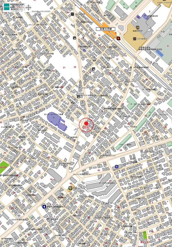 案内図：カーナビ検索『船橋市高根台7 丁目2 －5 』と入力ください