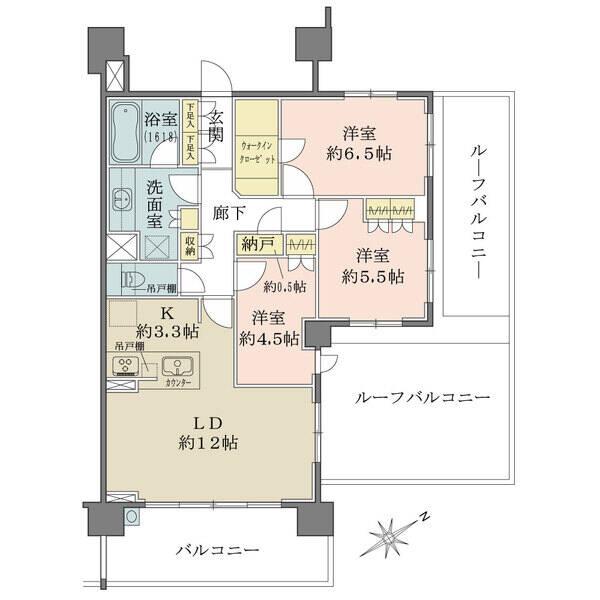 ルーフバルコニー付・各居室独立の3LDK住戸となります。室内大変綺麗にお使いです。