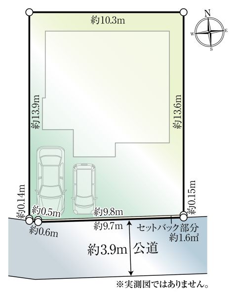 南側約10.3ｍのゆとりある間口で約3.9m公道に接する整形地です