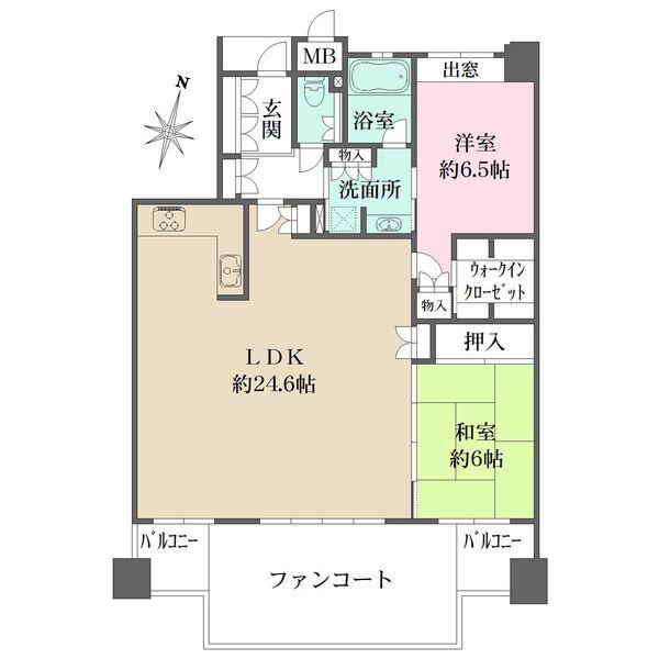 陽当り良好な南向き住戸。約24.6帖の広々LDK。ウォークインクローゼットなど、全居室に収納有。