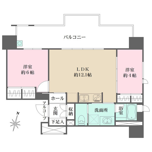 3階部分、ワイドスパンの角住戸。廊下面積を抑え、住空間が広く確保された間取りです。各洋室に収納有り。