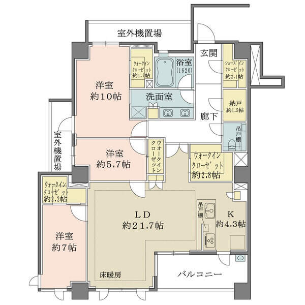 3階部分、南西向き角住戸、3LDK＋納戸＋3WIC＋SICの間取りです。