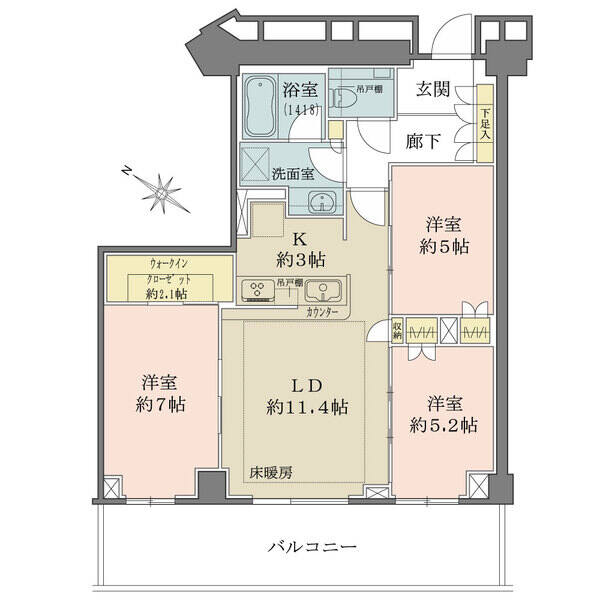 陽当り・通風・眺望良好な19階南西向き住戸。各洋室には引き戸が採用され、住空間を広く活用できます。