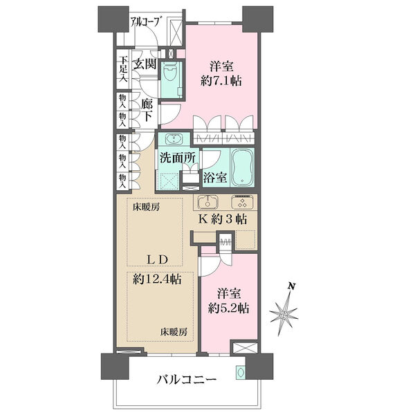 16階部分、南向きの2LDK住戸です。LDには床暖房がございます。