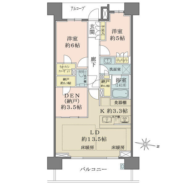 陽当り良好な東向き住戸。ウォークインクローゼットや納戸が備わっています。全居室フローリング仕様です。
