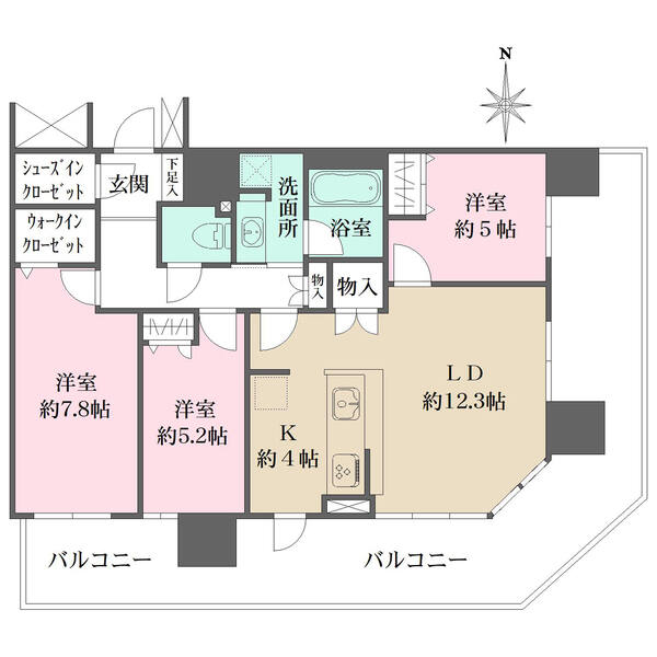 3階部分、南・東向き角住戸。暖かい日差しが入るお部屋です。
