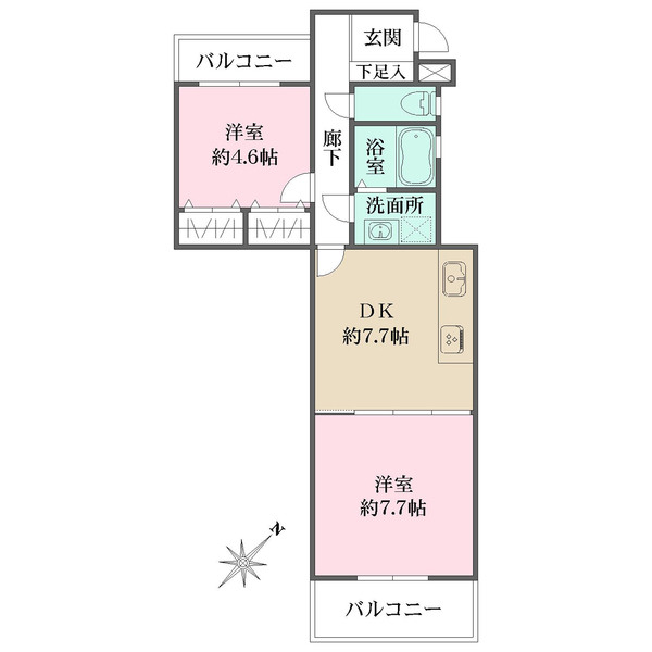 2面バルコニー付き。浴室やトイレも窓があり通風良好の住まいです。お手入れしやすい全居室フローリング。
