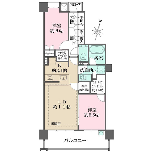 陽当り＆通風良好な南東向き住戸。2カ所のウォークインクローゼットや納戸、廊下収納など、収納充実です。
