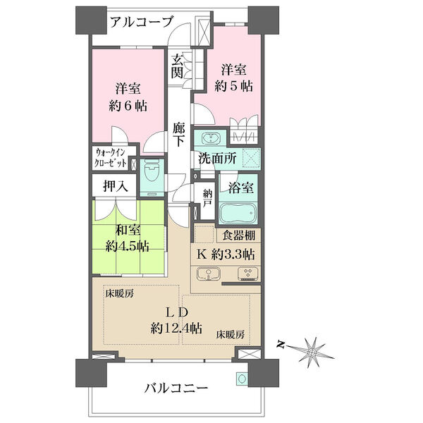 キッチンはご家族との会話が弾む対面式。洋室2部屋が独立しており、プライベート時間も大切にできます。