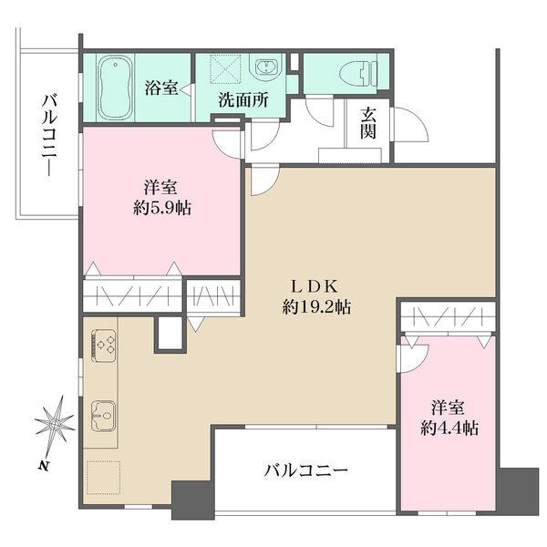 北・東の角住戸。独立性が高く、開放感が得られやすい2面バルコニー付きです。全居室に収納有。