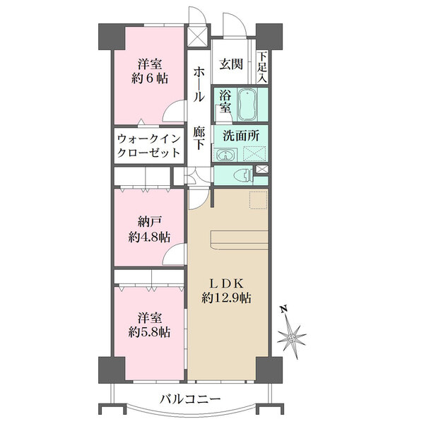 南向きで陽当たりの良い住まい。ウォークインクローゼットや廊下収納など、豊富な収納が魅力です。