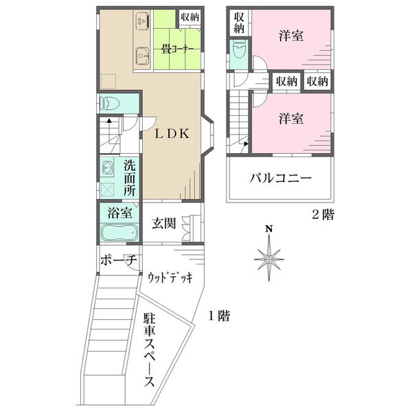 玄関から直接LDKへ繋がり、コミュニケーションが生まれやすい住まい。各洋室に収納が備わっています。