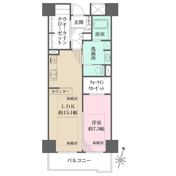 リビング・洋室に床暖房あり