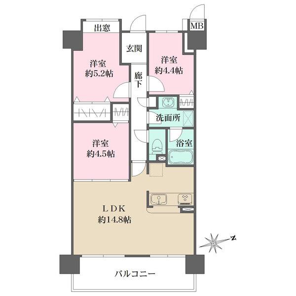 眺望良好な8階住戸。LDKは隣室と合わせて19帖超。洋室や廊下、玄関など各所に収納が備わっています。