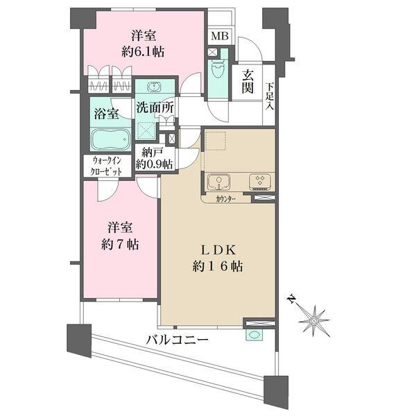 南西向きで陽当り良好。ウォークインクローゼットやなど収納豊富。プライバシー性が高いクランクイン設計。