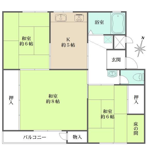 南東向きにつき陽当り＆通風に恵まれたお部屋です。各和室、キッチン、浴室に窓があります。