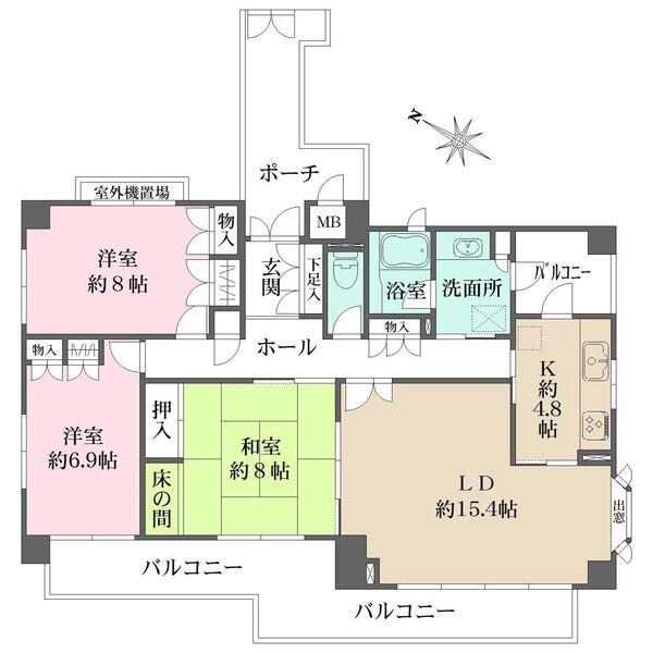 2面バルコニー付きで陽当り良好。キッチンは、LDと廊下の2WAY仕様。独立性が高いポーチ付きです。