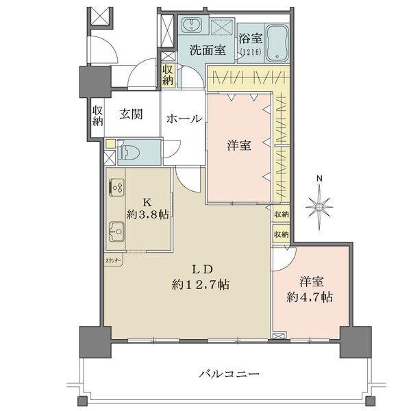 15階部分。ゆとりある南向きバルコニーが2部屋に面し、陽当り・通風・眺望良好。各居室に収納充実。