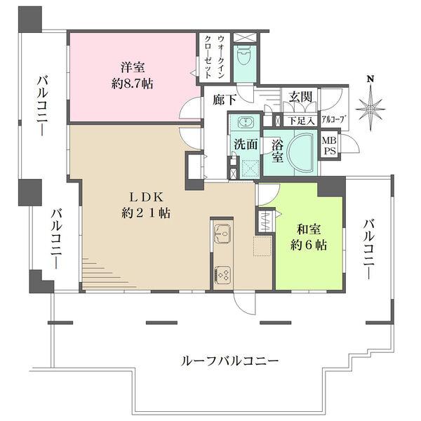 LDKはゆとりある広さ。南・東・西の3面バルコニー付きで開放的。和室、ウォークインクローゼット有り。