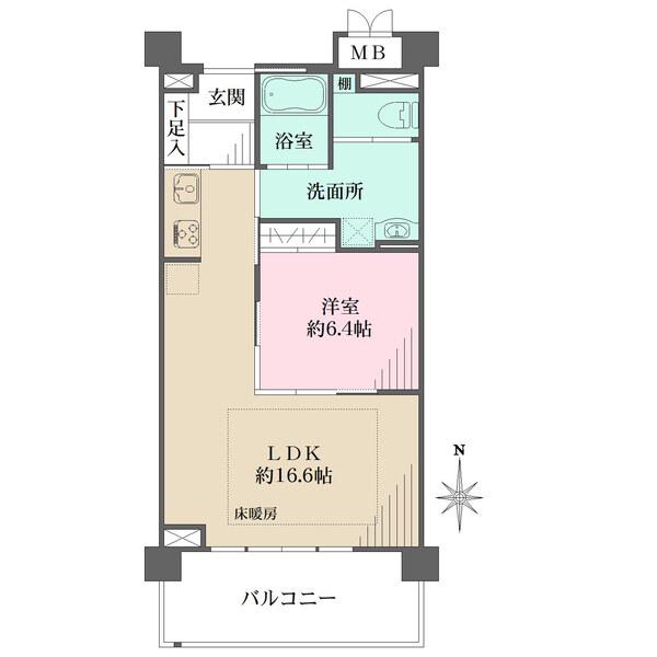 LD部分には床暖房が搭載され、寒い季節でも足元から温まります。南面バルコニー付きで開放的な住戸です。