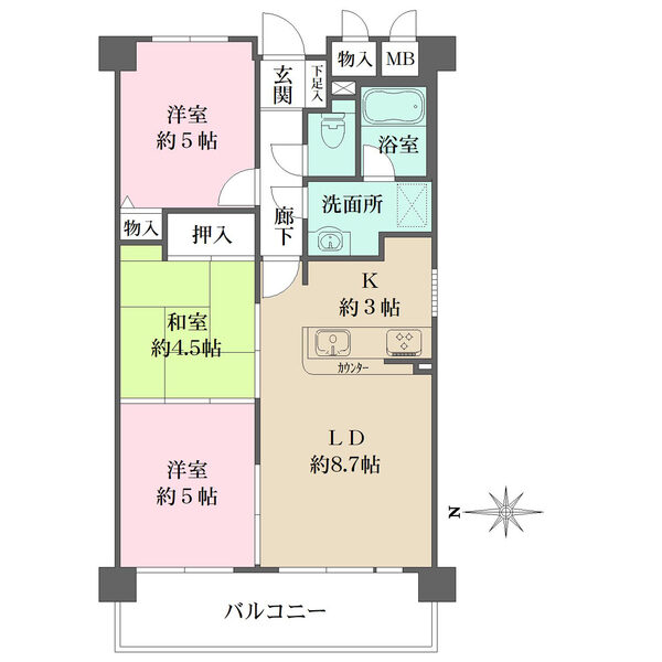 LDに隣接する和洋室は、2WAYアクセスで回遊できる間取りです。玄関先にも物入がございます。