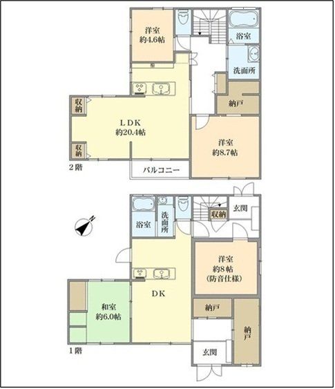 間取図※１階洋室約８帖(防音仕様)は完全防音ではありません。