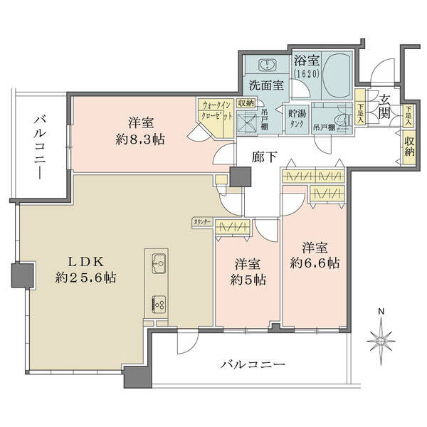 25帖超のLDKと独立した洋室3部屋が備わった、団らん時間もプライベート時間も充実する住まいです。