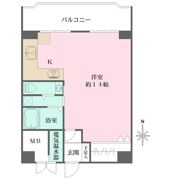 7階建の5階部分、北向きのお部屋です。居室は約14帖×収納付きで、ゆったりとお使いいただけます。