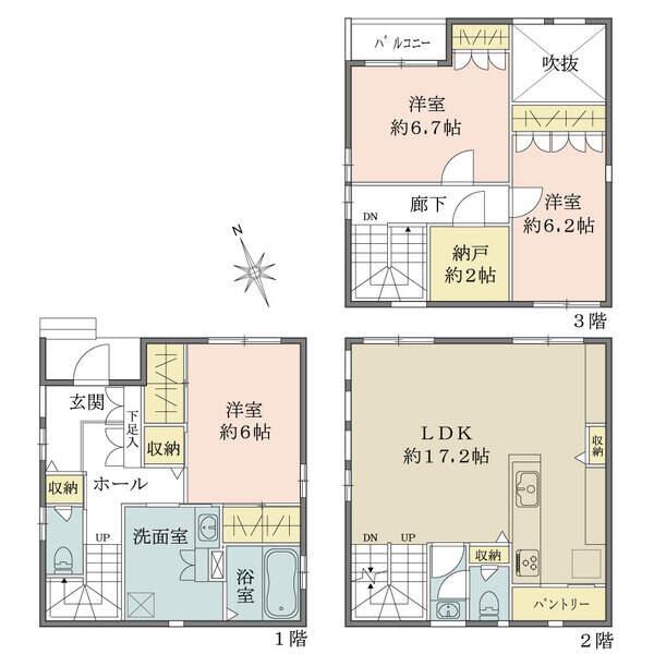 随所に収納が備わり、快適に暮らせる住まい。全居室2面採光以上。生活動線に配慮された間取りです。